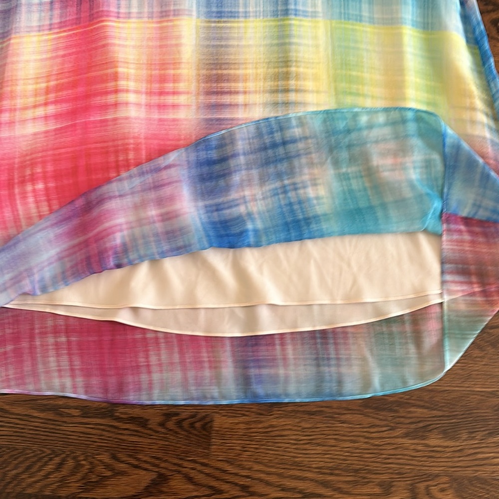 Soft Surroundings Carnevale Multi Plaid Maxi Dress Cowl Neck Pink Yellow Blue L - Picture 10 of 14